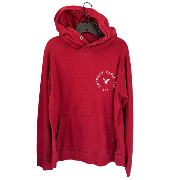 American Eagle Red Hoodie Pullover Graphic Logo Comfy Boyfriend 100% Cotton - Picture 1 of 7